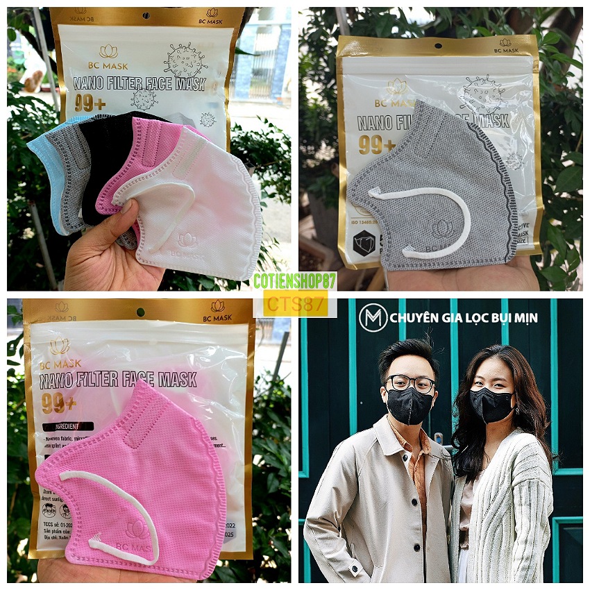 Khẩu trang N99 6d Bảo Châu BC Mask, công nghệ nano 5 lớp lọc kháng khuẩn 99%, túi 5 cái, nhiều màu sắc, cotienshop87