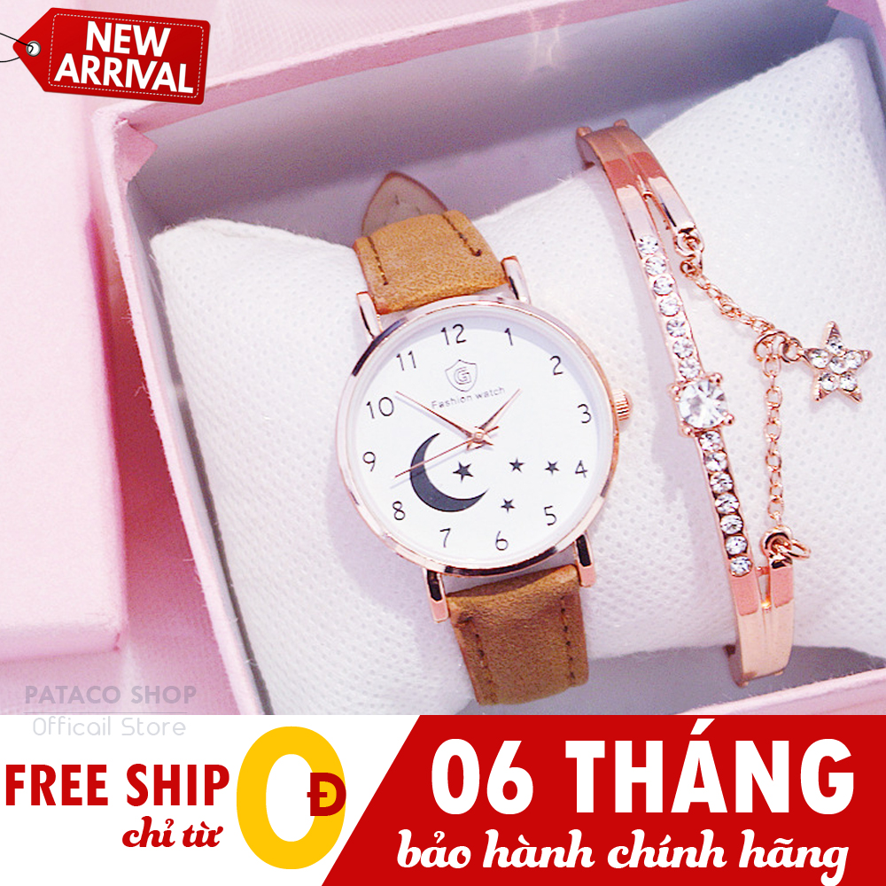 Đồng hồ nữ thời trang dây da nhung FW102 họa tiết trăng sao cực xinh xắn nhiều màu chọn lựa chống nước sinh hoạt nhẹ bảo hành 6 tháng