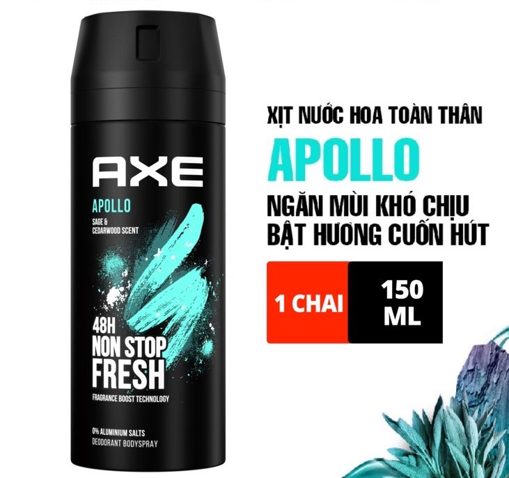 (hcm]xịt khử mùi cho nam deodorant body spray axe apollo 48h, 150ml.