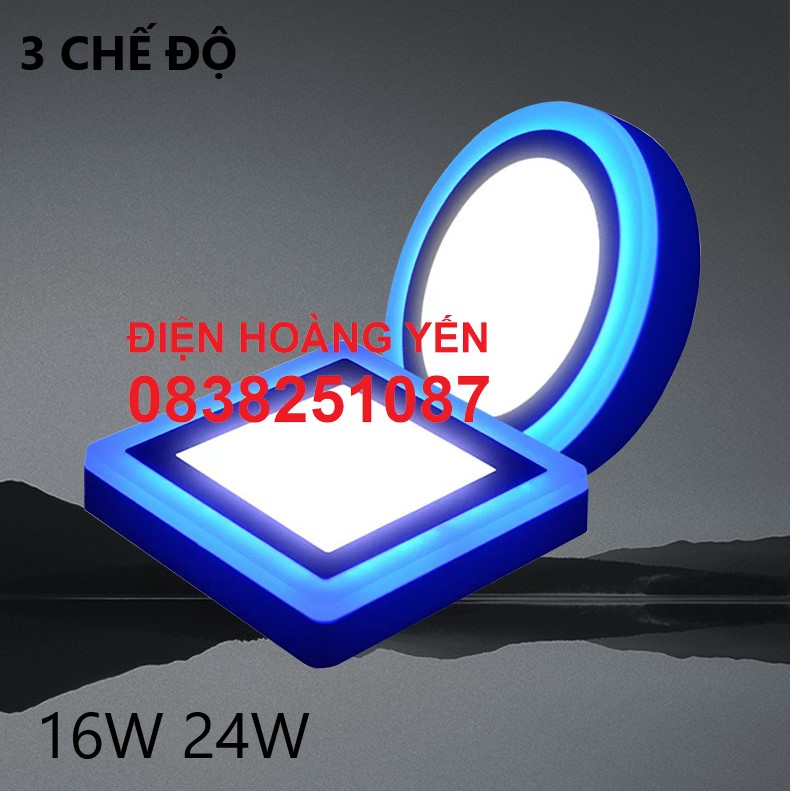Đèn trần ốp nổi tròn vuông 24w 16W ánh sáng trắng xanh dương