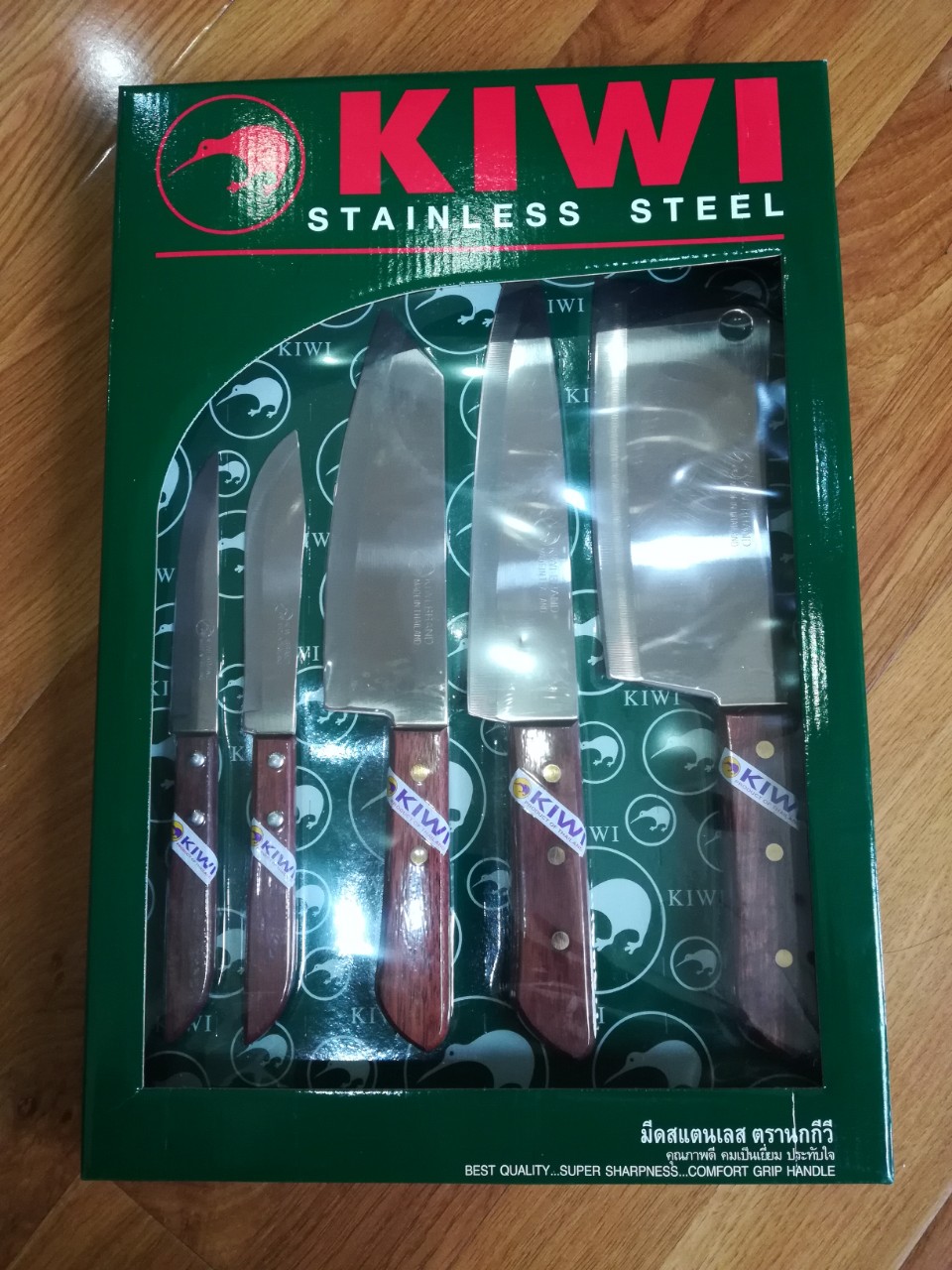 Bộ Dao Cán Gỗ KIWI Thái Lan 5 Món  Gọt Trái Cây Băm Cắt Thịt Tiện Lợi W5W