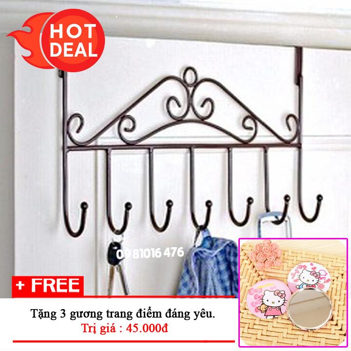 Móc Treo Đồ Sau Cửa Tiện Dụng 7 Móc ĐEN + Tặng 03 gương soi