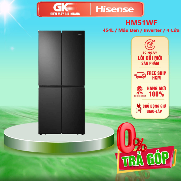 Tủ Lạnh Hisense Inverter 454 Lít HM51WF - Tủ Nhiều Cửa, Kính Cường Lực, Màu Đen