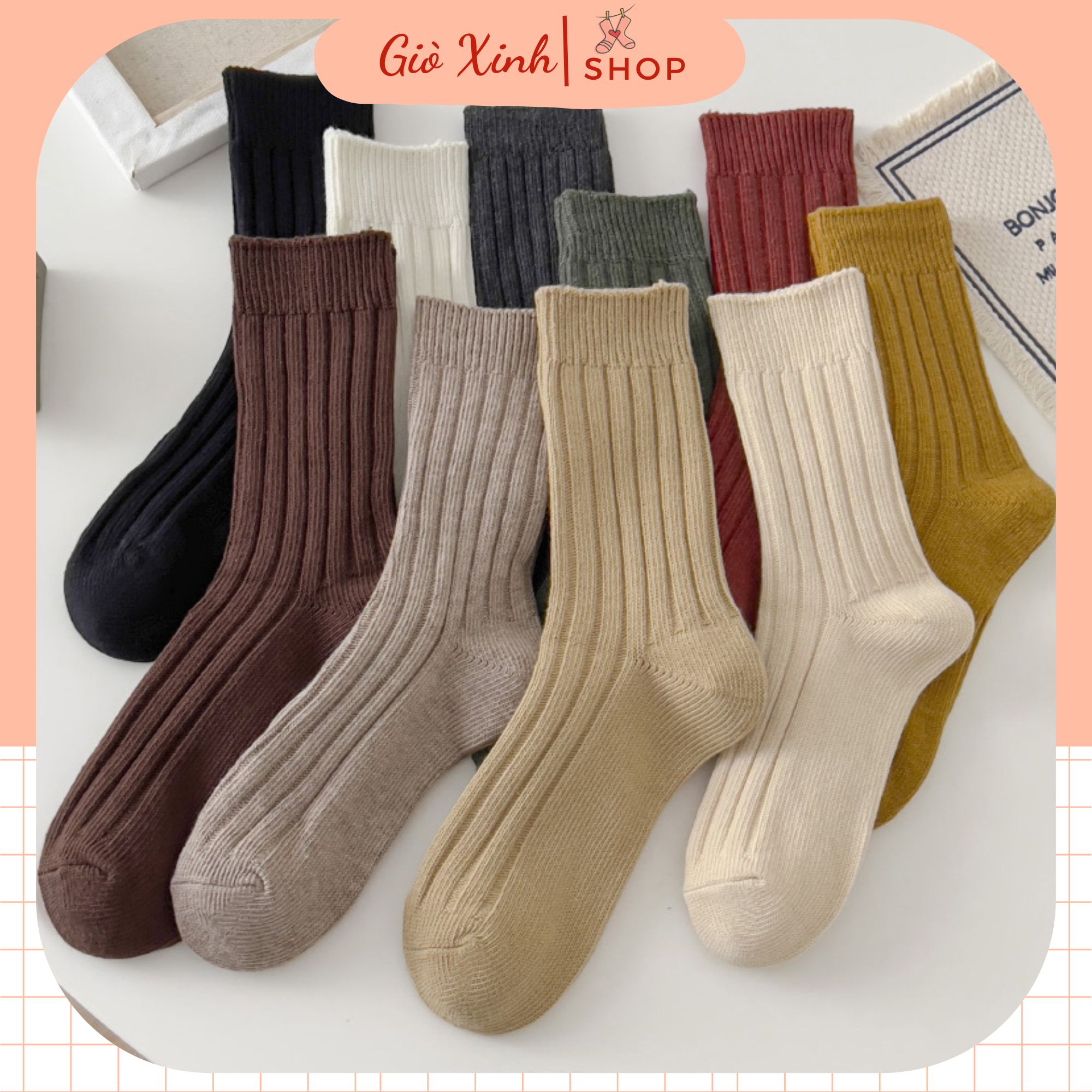 Tất vớ nam nữ cổ cao màu basic trơn chất len thun gân mềm dày dặn phong cách Hàn Quốc, dễ thương