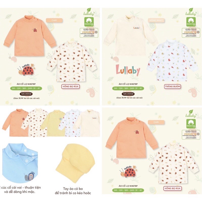 Áo cổ lọ 3 phân cotton dày Lullaby bé trai, bé gái mẫu mới 2021(9m-4y)