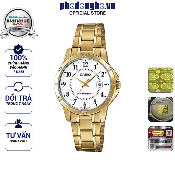 Đồng hồ nữ dây kim loại casio anh khuê ltp-v004g-7budf