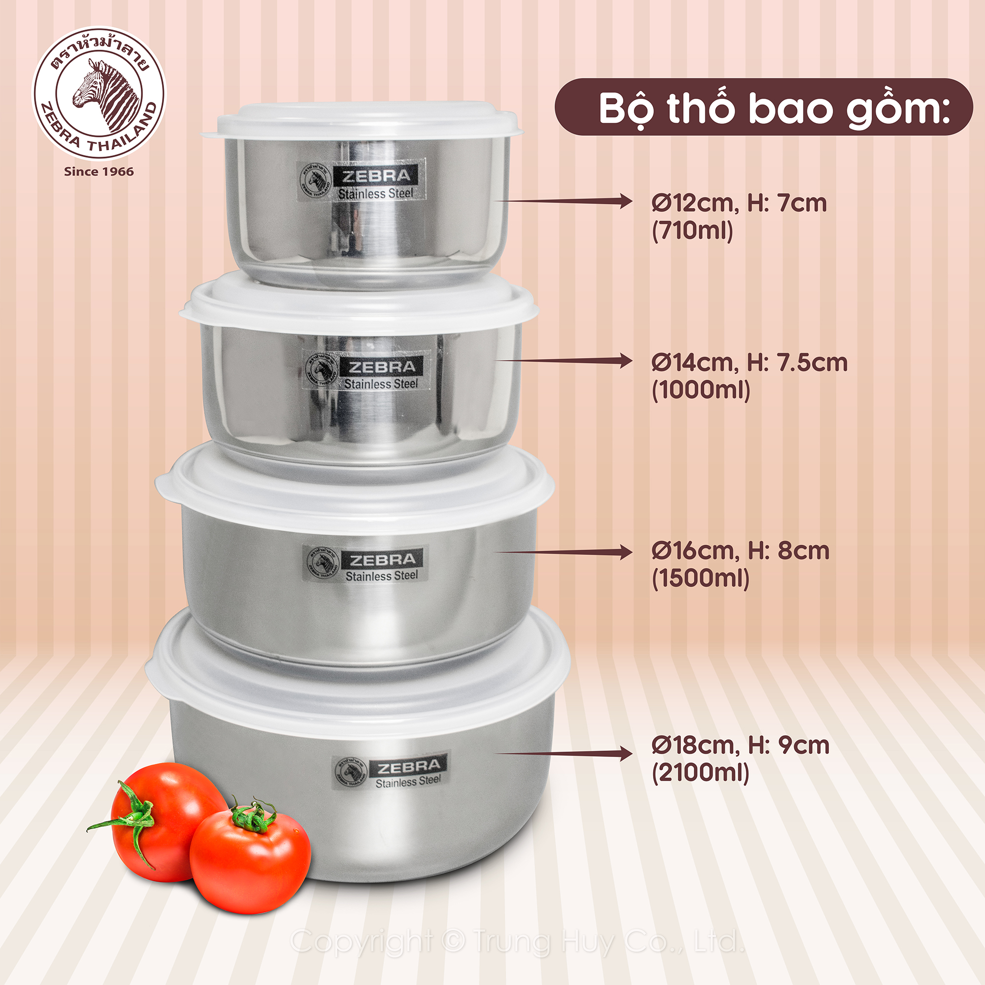 Bộ 4 thố Inox 304 Zebra (12cm - 18cm) - 184106