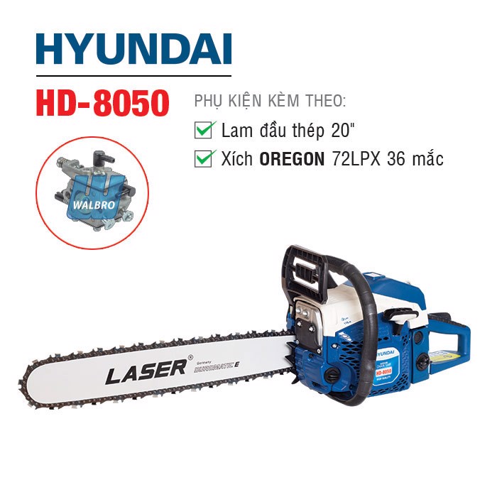 Máy cưa xích chạy xăng hyundai hd-8050 | bh chính hãng 6 tháng