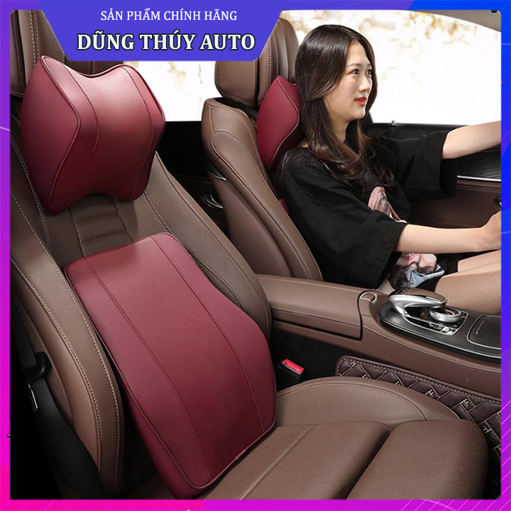 Gối tựa đầu tựa lưng ô tô , gối tựa cao su non bọc da cao cấp chống mỏi lưng, tạo cảm giác êm ái, sang trọng khi sử dụng