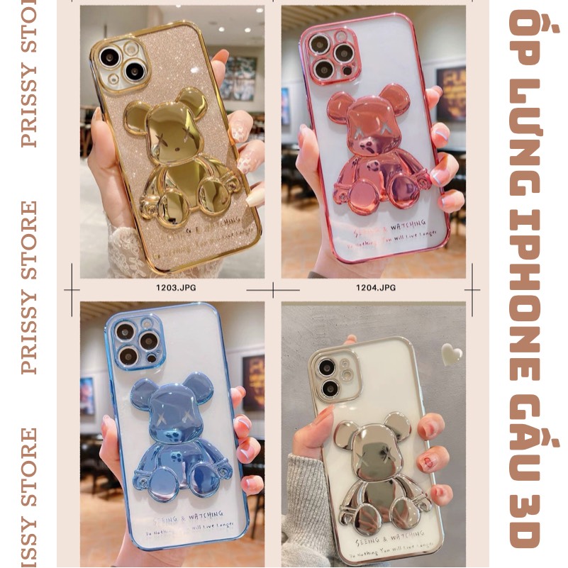 Ốp điện thoại iPhone trong suốt mạ điện hình gấu 3D Bearbrick cho 13 ProMax 12 ProMax 11 X Xr XsMax 8 7Plus Prissy Store