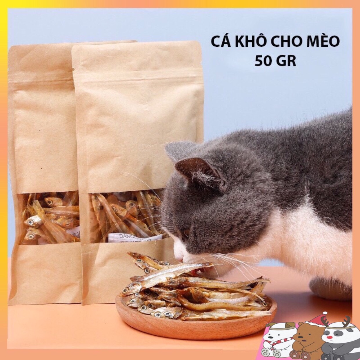 Cá Khô Bổ Sung Dinh Dưỡng Cho Mèo,  Thức Ăn Huấn Luyện, Quà Thưởng Khoái Khẩu Cho Thú Cưng (túi 50g)