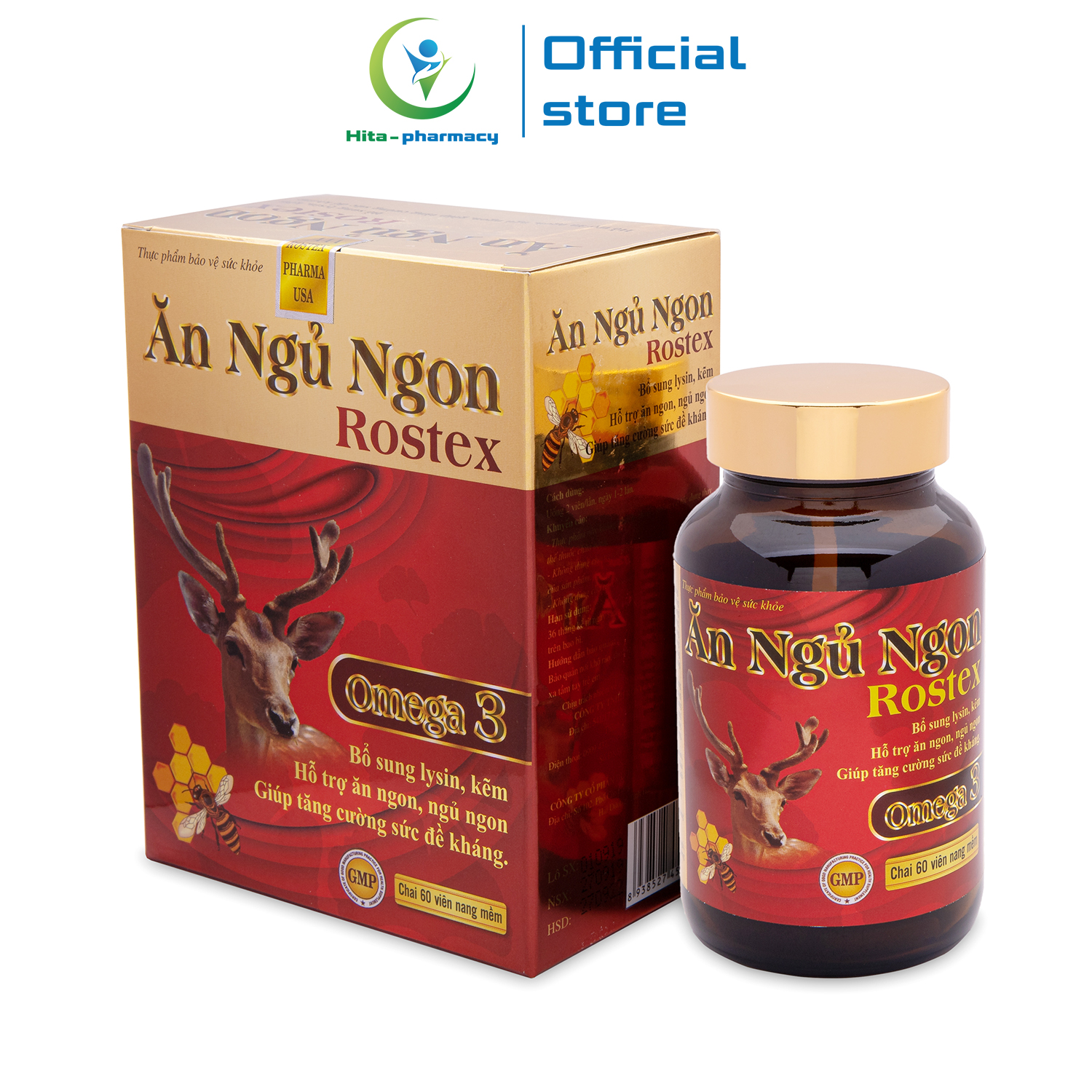 Viên Ăn Ngủ Ngon Rostex Omega 3 hỗ trợ ăn ngon, ngủ ngon, tăng cường sức đề kháng - Chai 60 viên