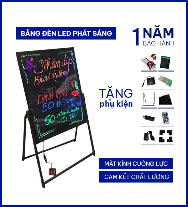 Bảng led huỳnh quang bảng viết tay bằng bút dạ quang tặng bộ bút + chân giá