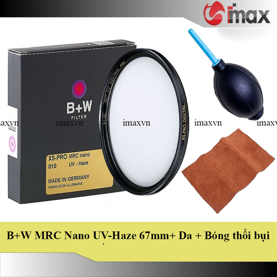 Kính lọc filter b+w xs-pro digital 010 uv-haze mrc nano 67mm + bóng thổi bụi + da cừu