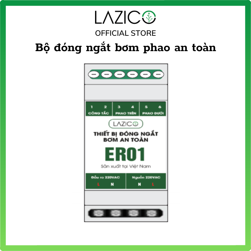 Bộ đóng ngắt bơm phao an toàn và tự động dùng trong bơm nước lên bể tự động ngắt bơm, điện ra phao 12V an toàn LAZICO ER01