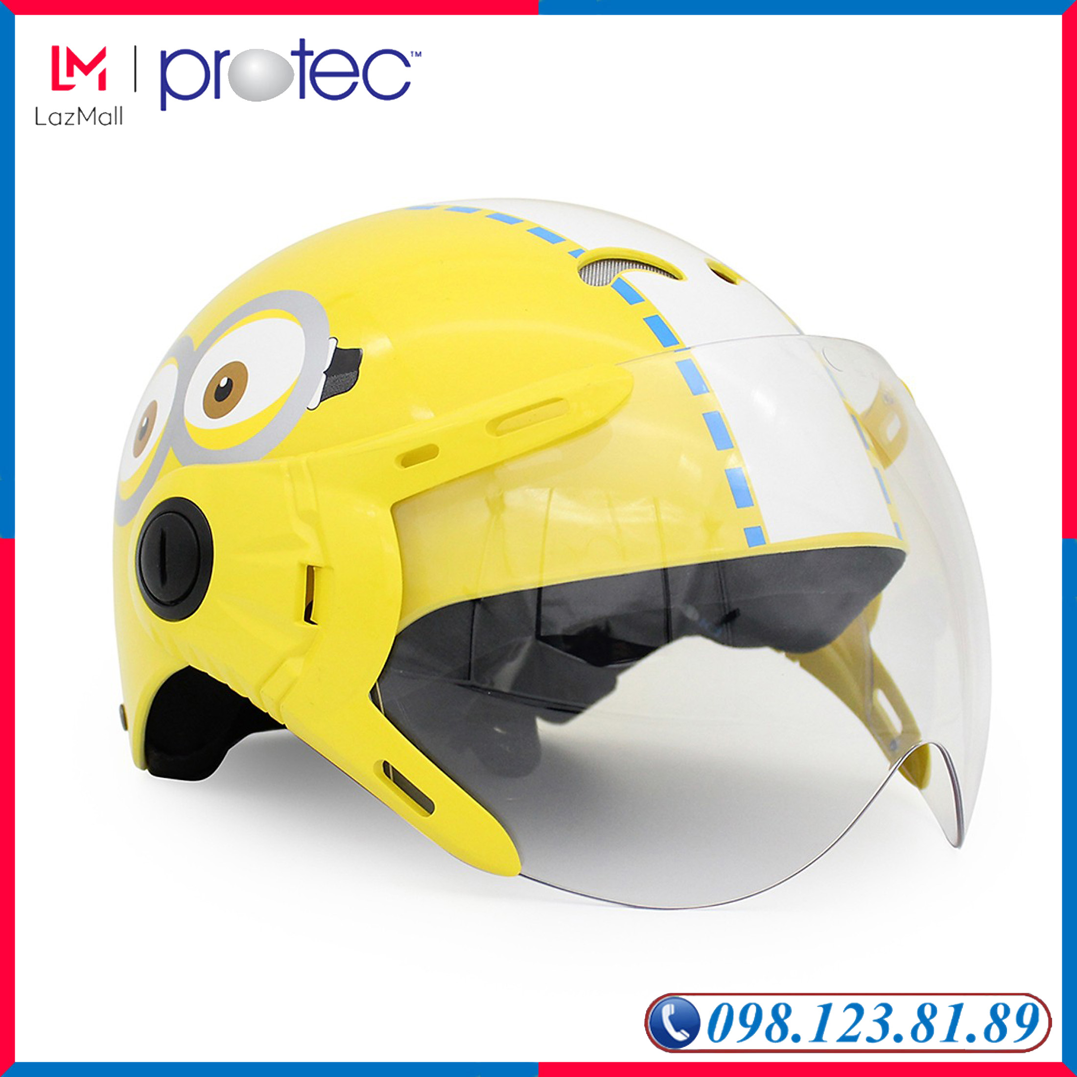 Mũ Bảo Hiểm Trẻ Em Thời Trang 1/2 Đầu Có Kính Protec Kitty, Họa Tiết Minion Ngộ Nghĩnh, An Toàn, Siêu Nhẹ, Siêu Thoáng - PROTEC HELMET