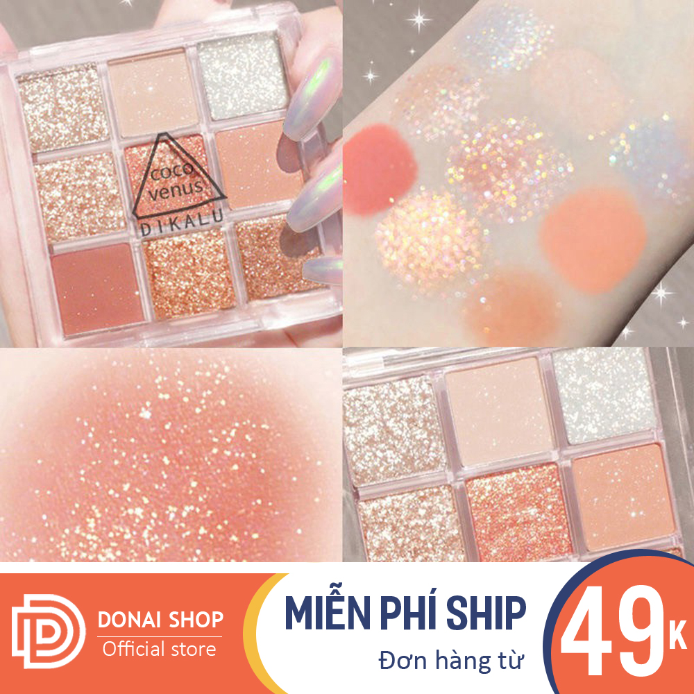 (Top 5 makeup) Bảng phấn mắt nhũ lì 9 ô Vuông Dikalu Baby DSBPM65 kim tuyến lấp lánh
