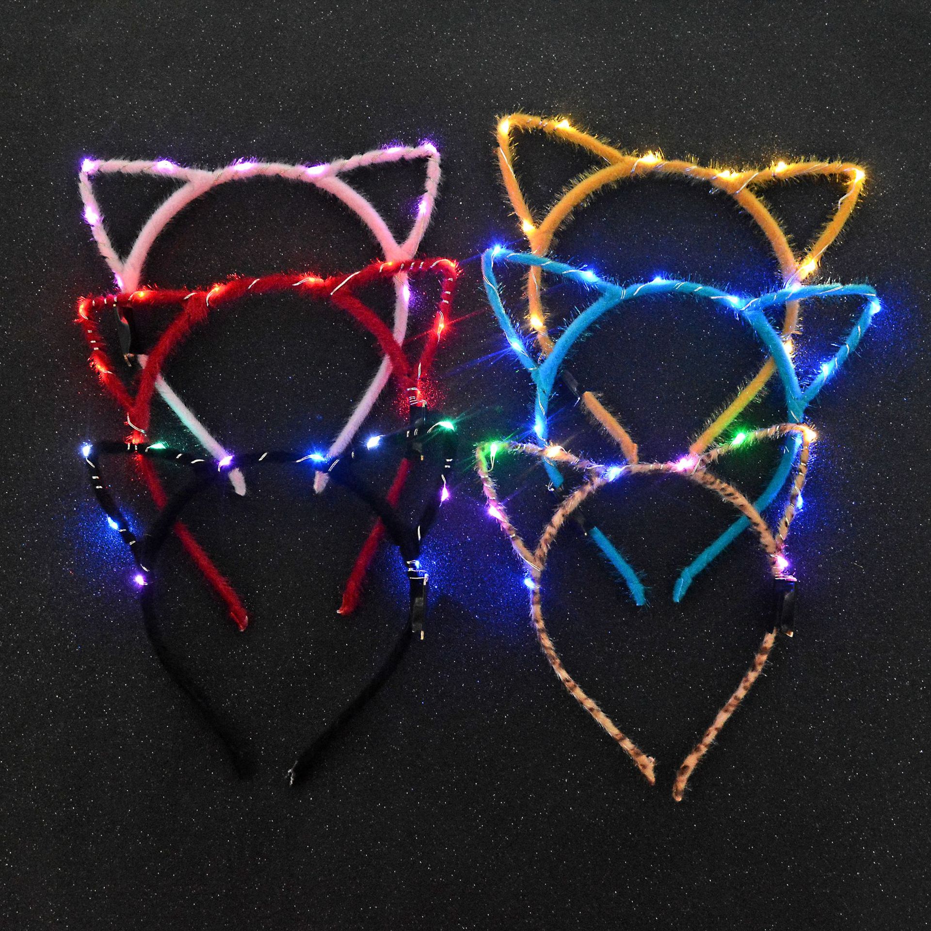 Cài tóc tai mèo nhung có đèn led phát sáng bờm tóc băng đô tai mèo phụ kiện chơi Trung thu Noel Tết lễ hội Halloween