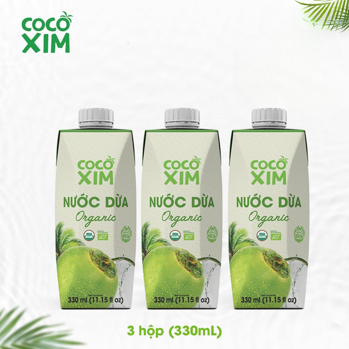 Combo 3 Hộp Nước dừa đóng hộp Cocoxim Organic 330ml/Hộp