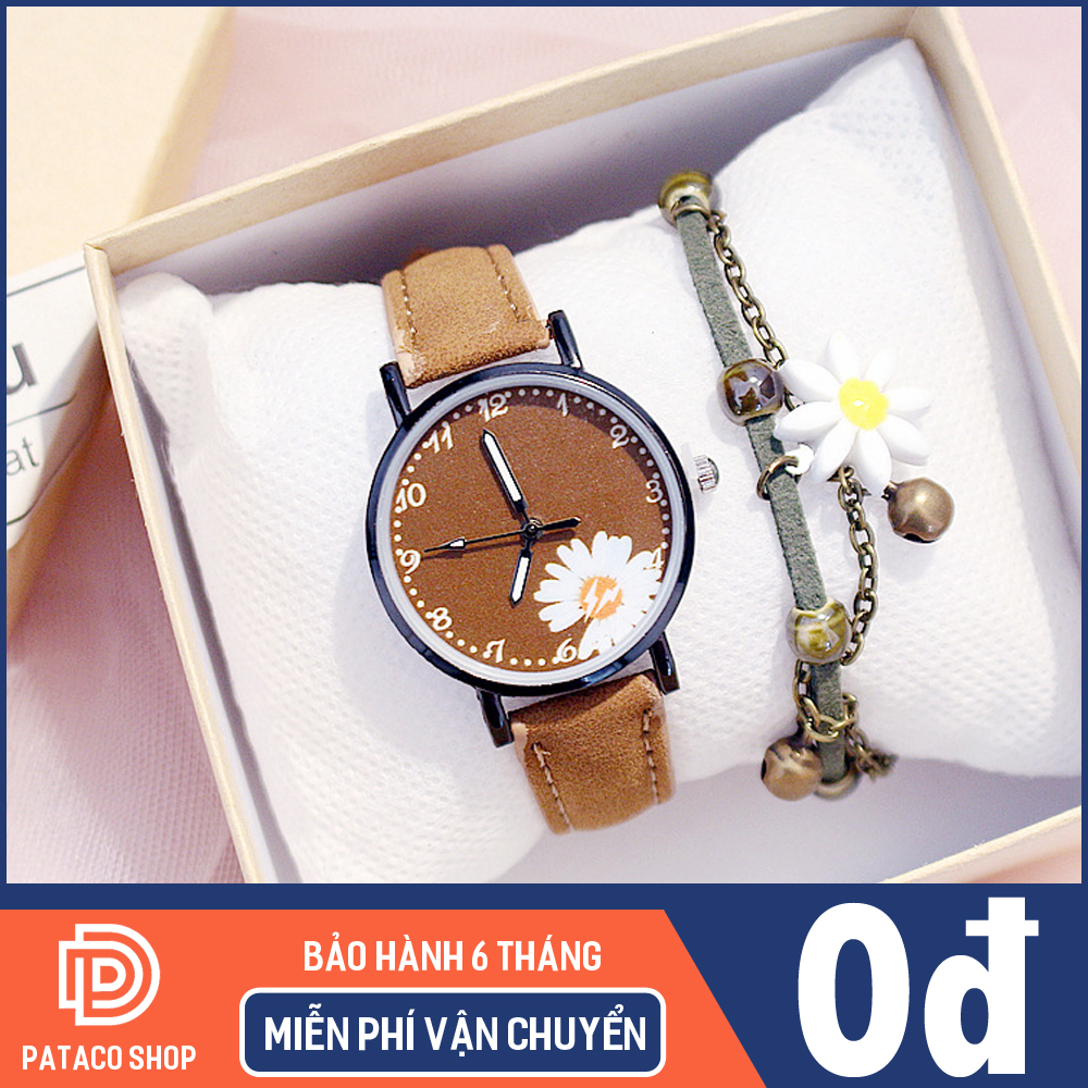 Đồng hồ thời trang nữ Candycat C134 mặt hoa cúc viền đen cực Hot dây da cao cấp chống nước sinh hoạt bảo hành 6 tháng