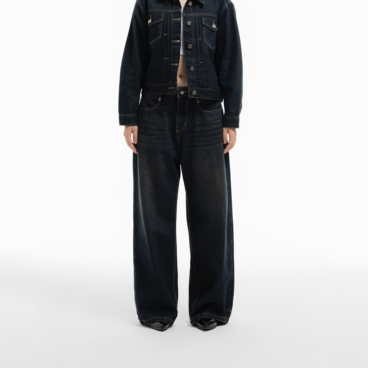 Owl brand ® wms basic wide jeans - quần jeans dài nữ ống rộng / xanh dirty