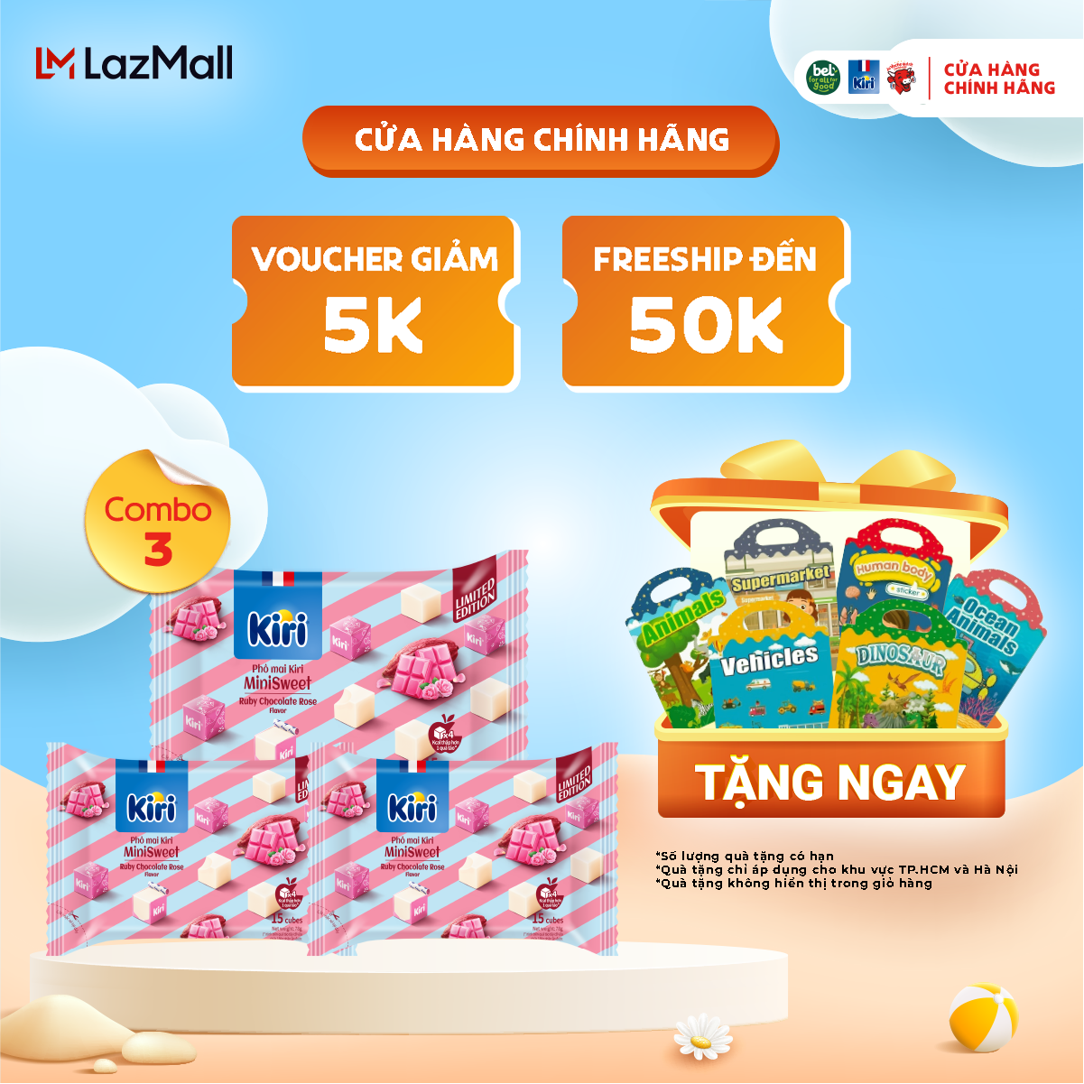 Combo 3 Phô Mai Kiri MiniSweet Hương Sô Cô La Ruby Hoa Hồng