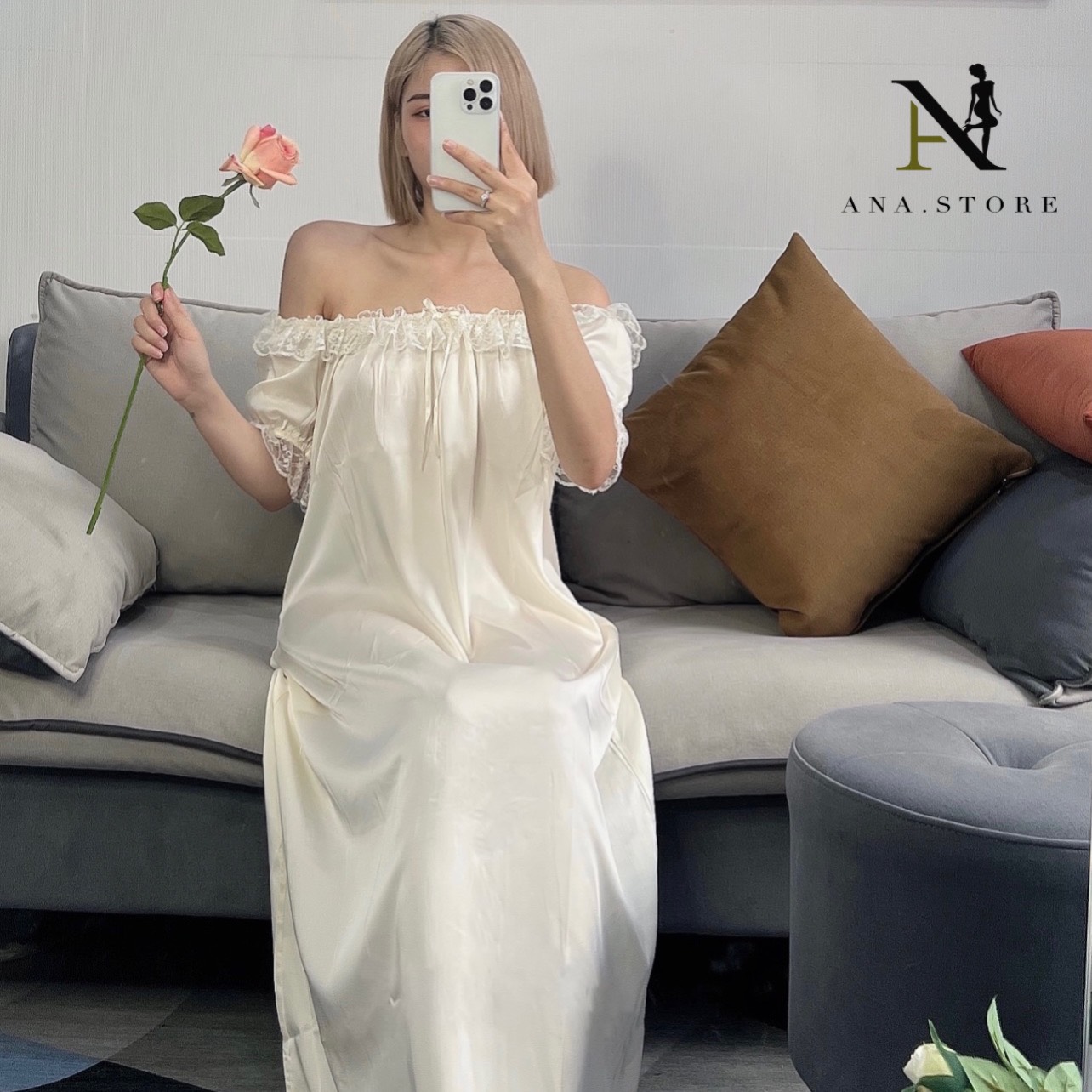 Đầm Trắng suông phối ren tay bí cao cấp