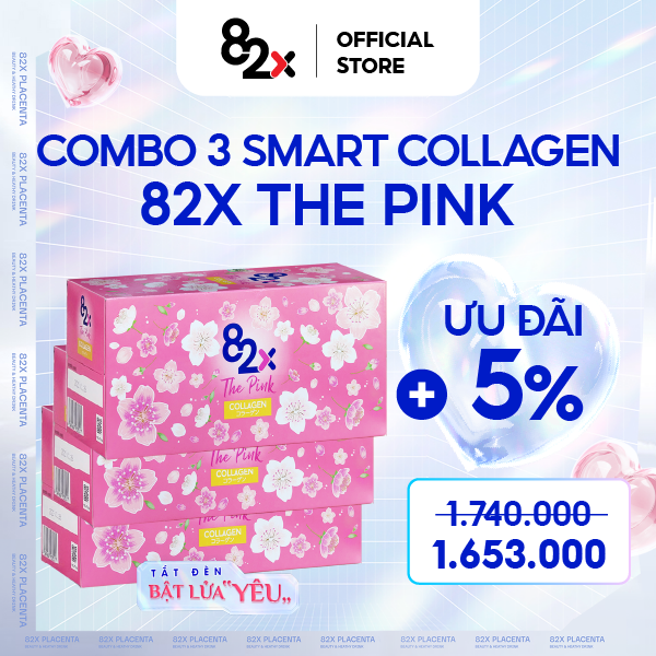 Combo 3 hộp 82x the pink với hàm lượng 1000mg collagen nước uống đẹp da đến từ nhật bản