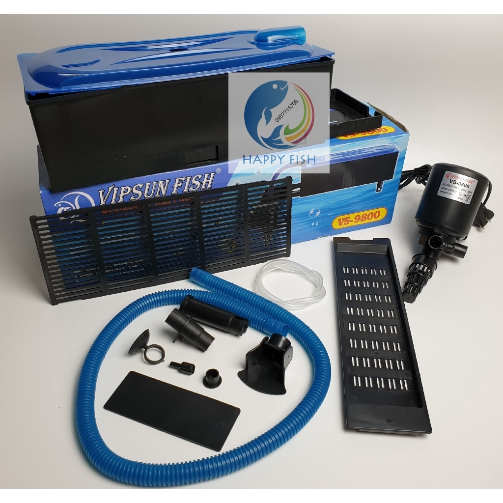 Máy Bơm và Bộ Máng Vipsun Vs 9800 - Lọc Nước Hồ Cá - Có tặng 2 bông lọc