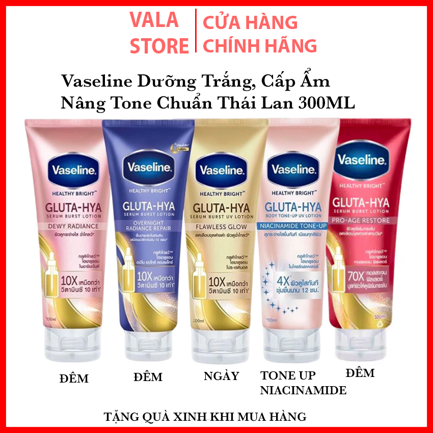 [Mẫu Mới 2023] Sữa Dưỡng thể Siêu Trắng Gluta HYA Sữa Dưỡng Thể Trắng Da Vaseline Healthy Bright Gluta HYA Serum Burst Lotion 10X Thái Lan