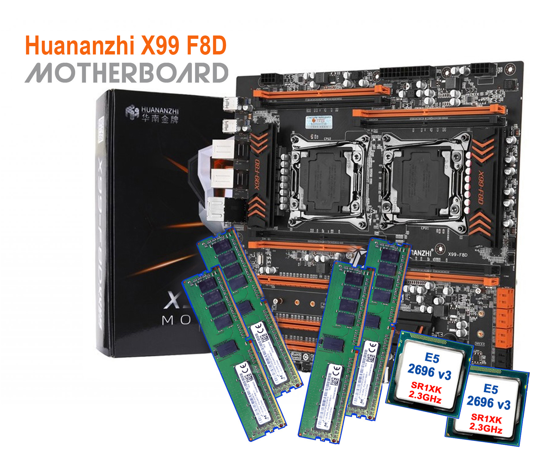 Combo main huananzhi x99-f8d + dual xeon e5 v3 + ram ddr4 reg ecc. chuyên game - đồ họa - giả lập - render. bh: 12 tháng