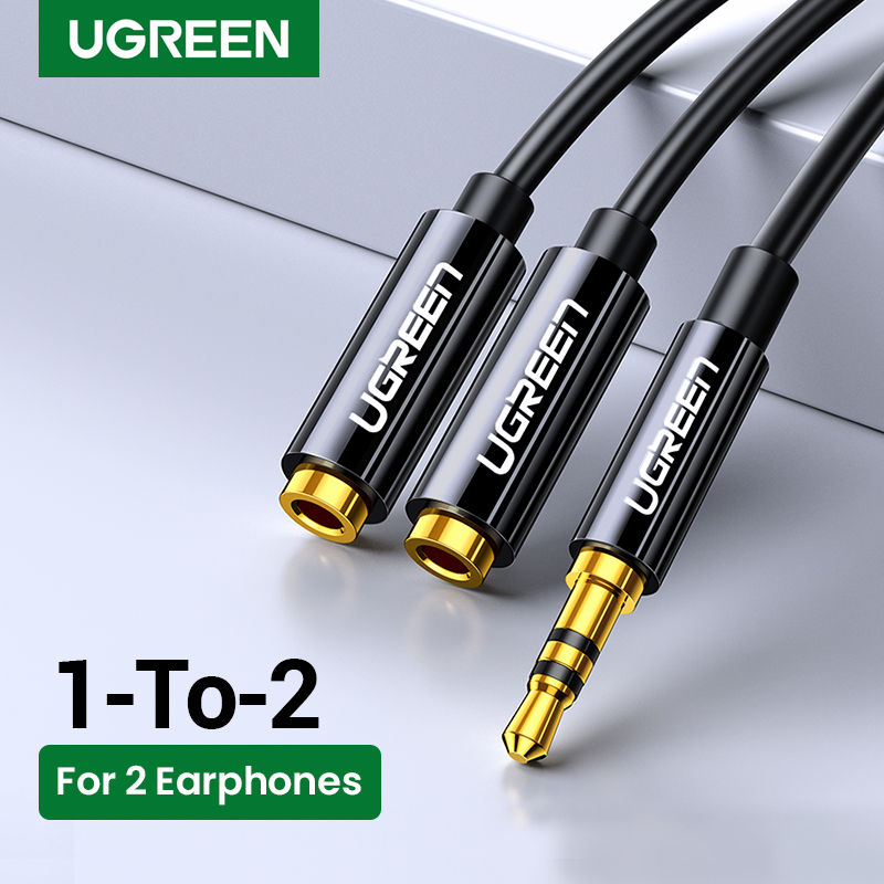 UGREEN 22cm Headphone Splitter Audio Cable 3.5mm Male to 2 Female Jack 3.5mm Splitter Adapter Aux Cable for iPhone 14 Plus/iPhone 14 Pro Max Samsung MP3 Player