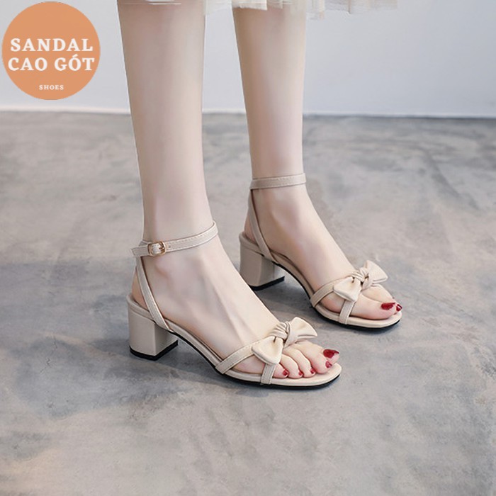 Giày cao gót sandal đan chéo nơ gót 5p giày dép xinh mys