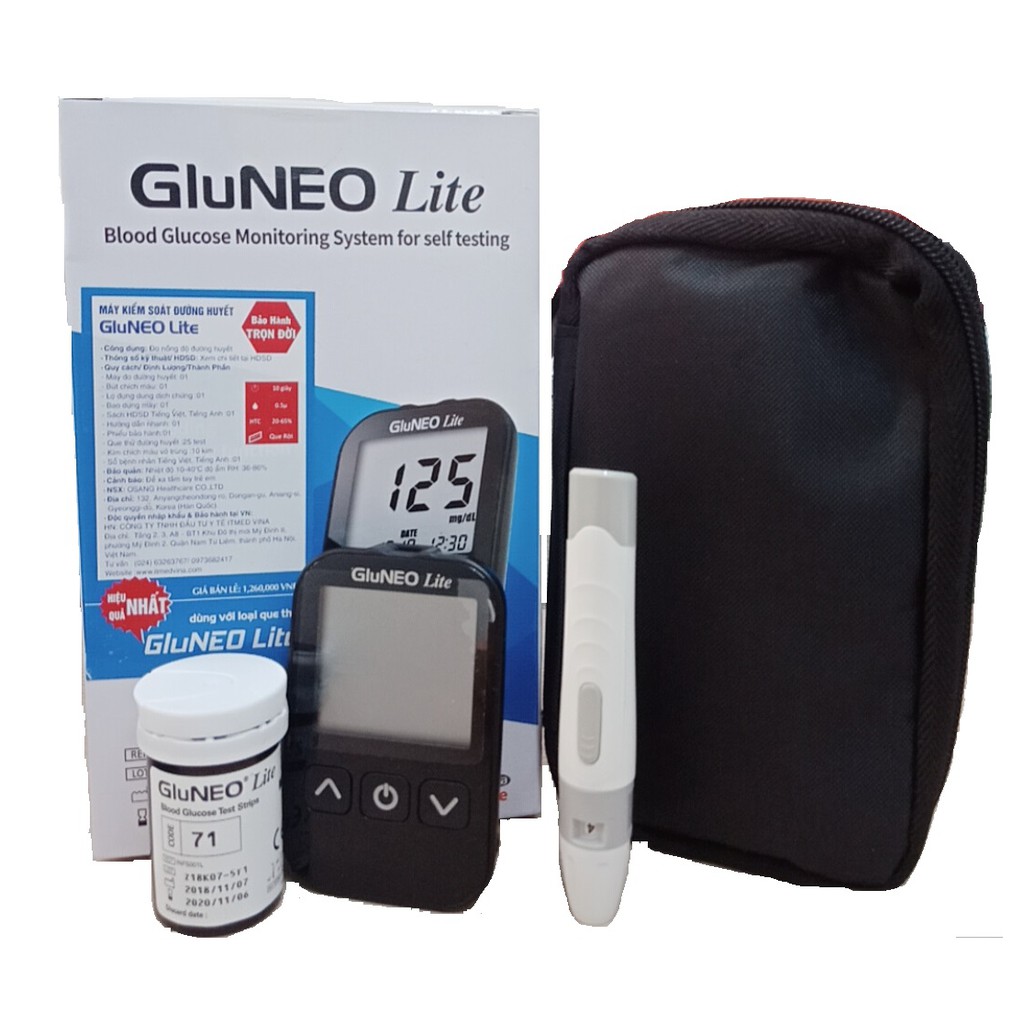 Máy đo đường huyết GluNEO Lite + Tặng 10 que thử và 50 kim chích máu