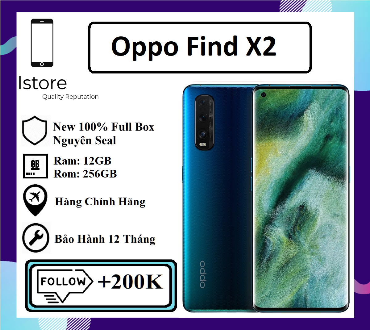 [HCM]Điện thoại OPPO Find X2 - 12GB256GB - Màn Hình: AMOLED 6.78  Quad HD+ (2K+) CPU: Snapdragon 865 8 nhân Dung Lượng Pin: 4200 mAh có sạc nhanh - Bảo Hành 12 Tháng - Chính Hãng - Trả góp 0%