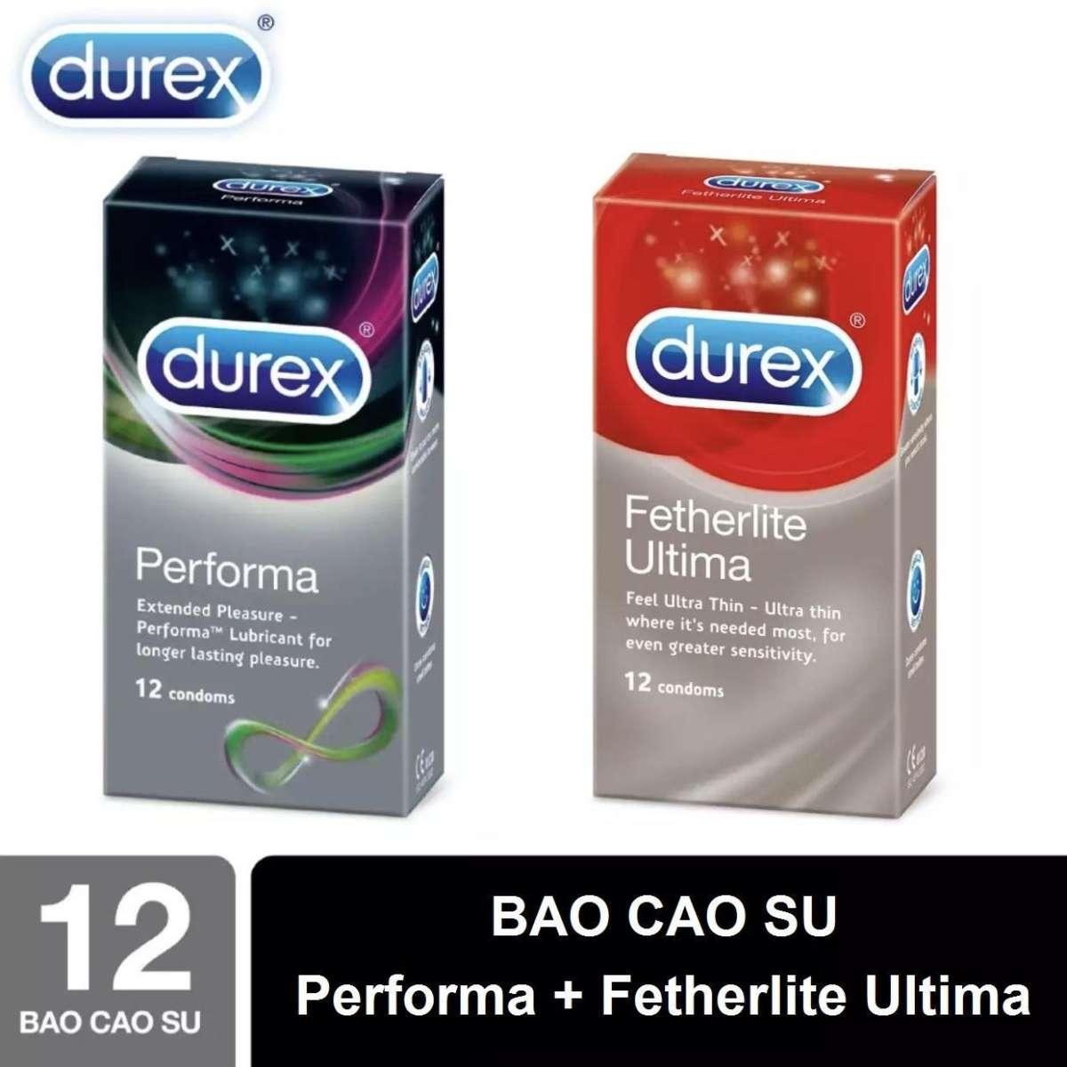 Combo 2 hộp bao cao su kéo dài thời gian Durex PERFORMA+FETHERLITE siêu mỏng hộp 12c