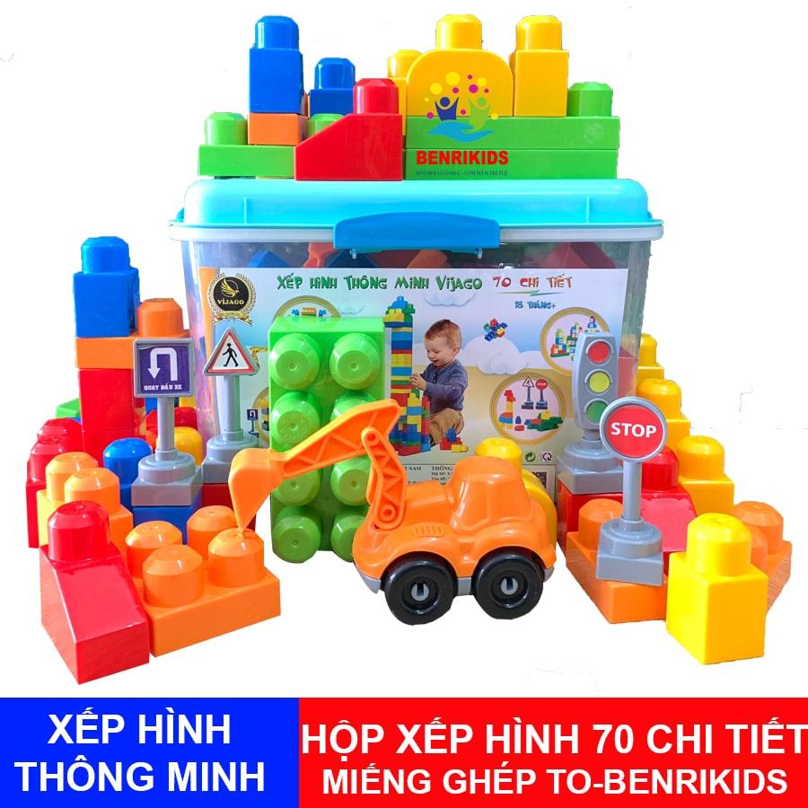 Đồ Chơi Xếp Hình Thông Minh Có Hộp Đựng 70 Chi Tiết Miếng Ghép To Vijago Hàng Việt Nam