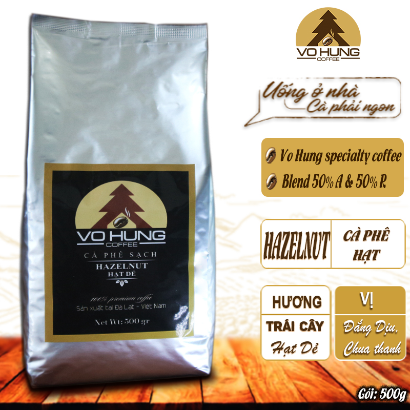 Cà phê nguyên chất hạt dẻ Hazelnut Hạt sàng 18 cafe rang xay pha phin pha máy Võ Hùng Coffee