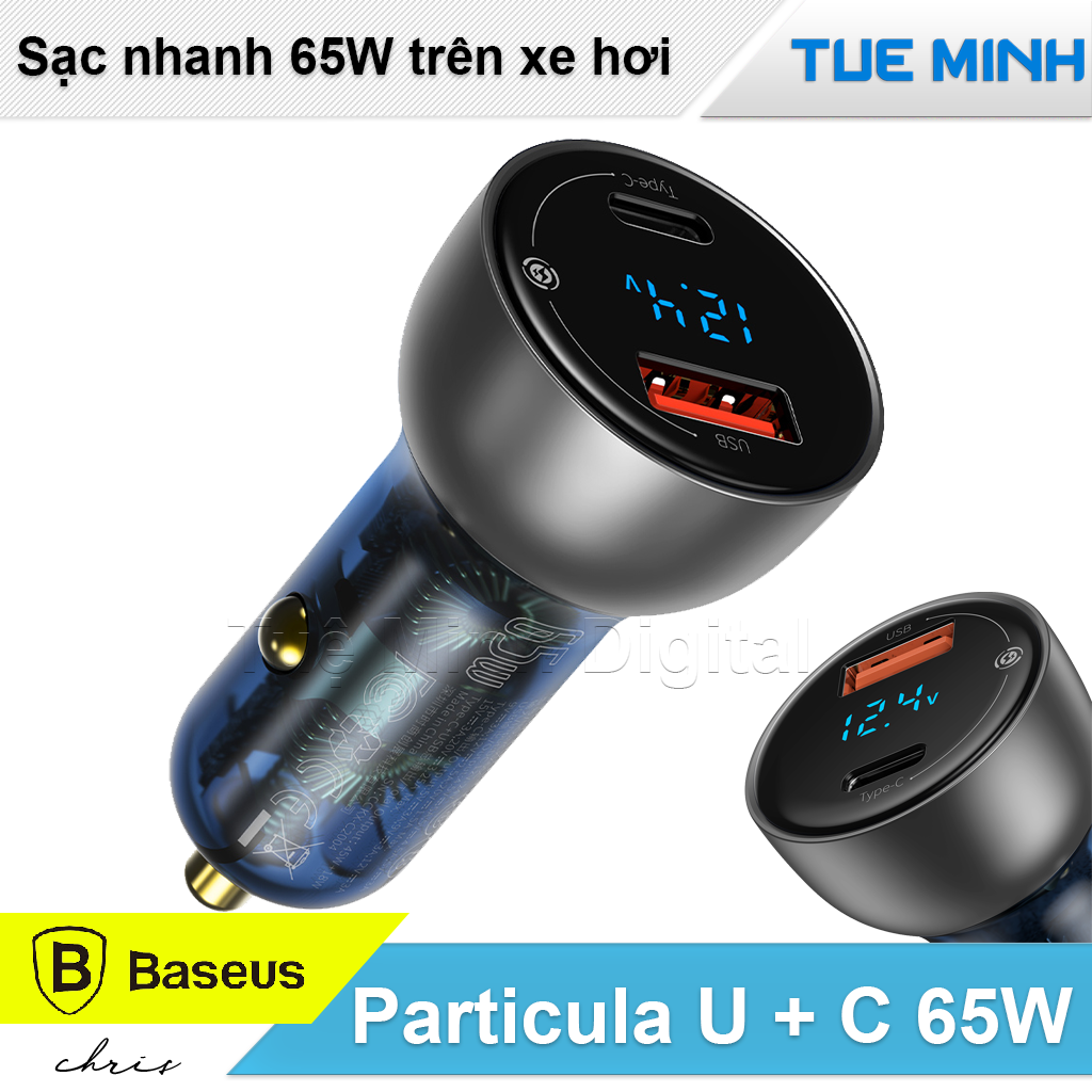 Tẩu sạc nhanh 65W trên xe hơi Baseus Particular Digital Display QC + PPS Dual Quick Charger