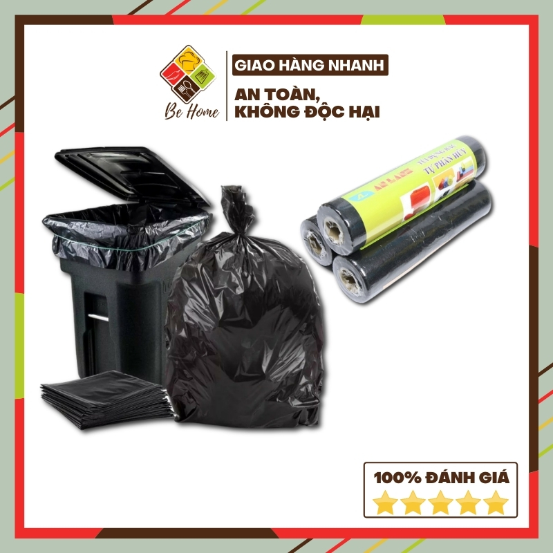 Túi rác tự phân hủy Behome Túi bóng nilon đen đựng rác thải gia đình, rác công nghiệp tự phân hủy An Lành