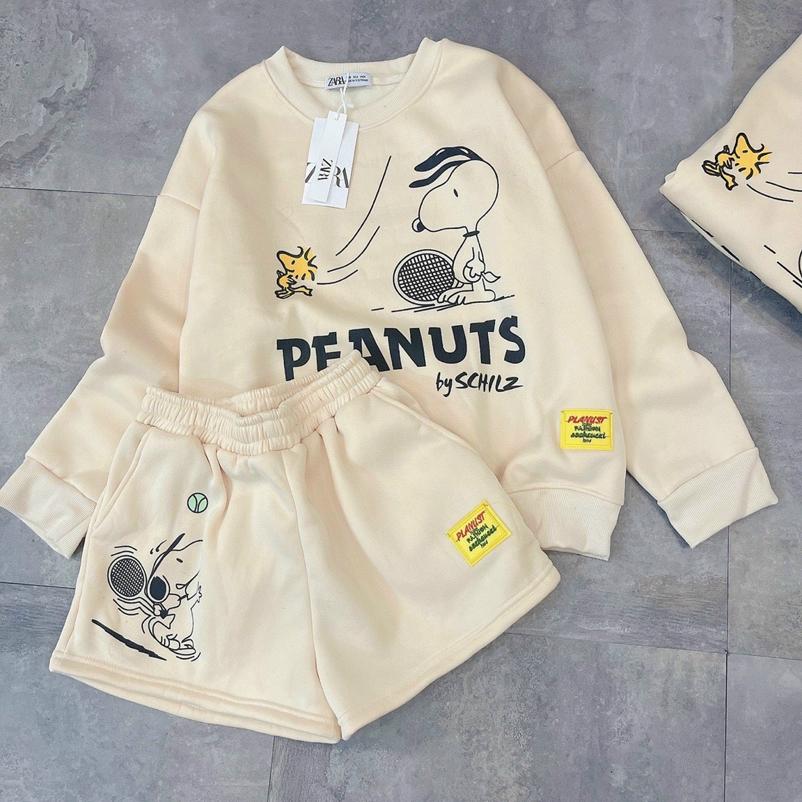 Sét bộ hoodie quần ngắn in hình dễ thương sét nỉ nữ áo tay dài quần ngắn mới cs