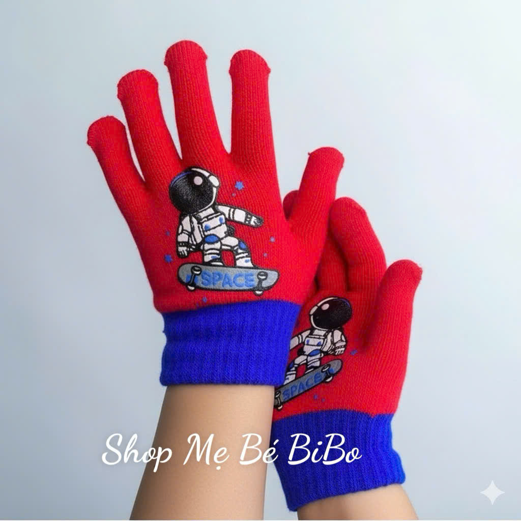 Găng Tay Cho Bé Bao Tay Len 2 Lớp Họa Tiết Người Nhện Giữ Ấm Mùa Đông Trẻ Em 3 -8 Tuổi