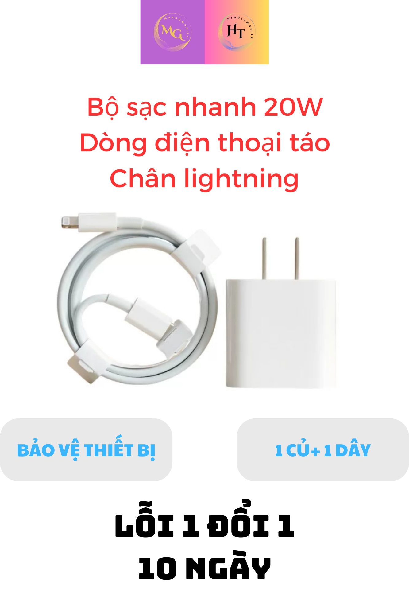 Bộ củ + cáp sạc nhanh 20W cho dòng Điện thoại Táo chân lightning