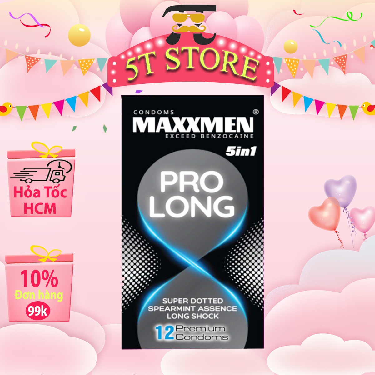 Bao cao su kéo dài thời gian maxxmen prolong 5in1 - hộp 12 cái - 5t store