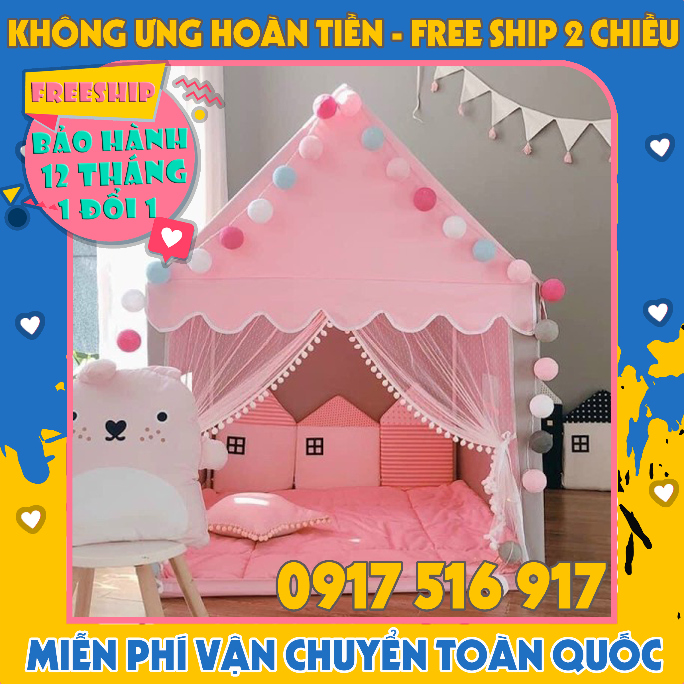 Lều công chúa - Lều hoàng tử cho bé - Nhà công chúa hoàng tử cho bé hình chóp ngôi nhà