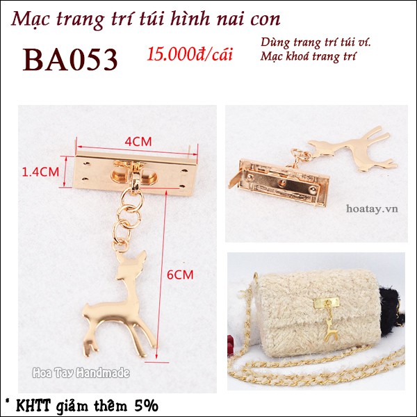 Mạc trang trí túi hình nai con ba053