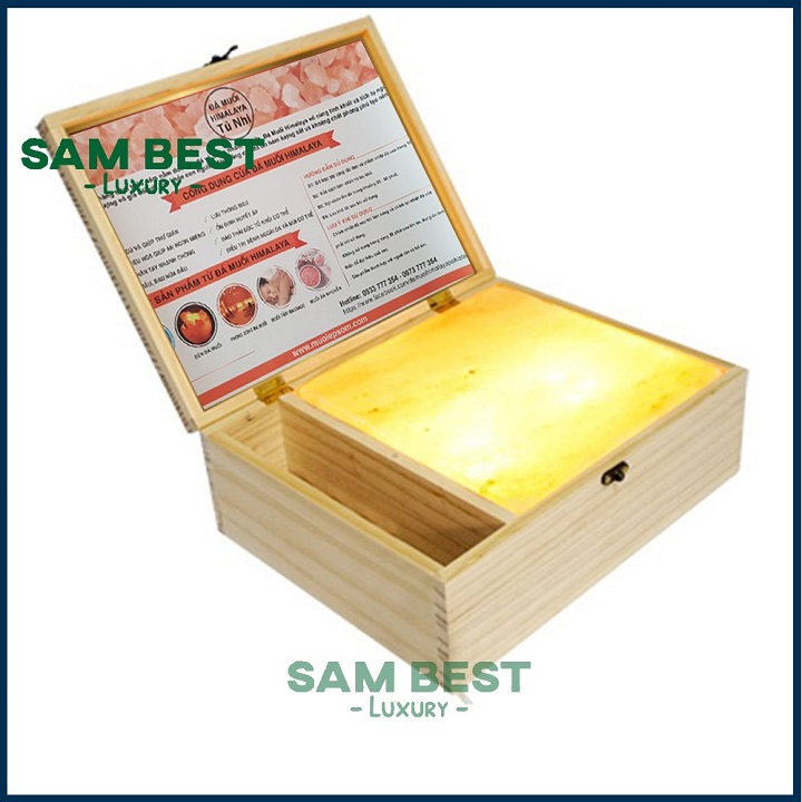 [HCM]Hộp Đèn Đá Muối Himalaya Mặt Phẳng Massage Chân (Gỗ Thông Nguyên Khối)