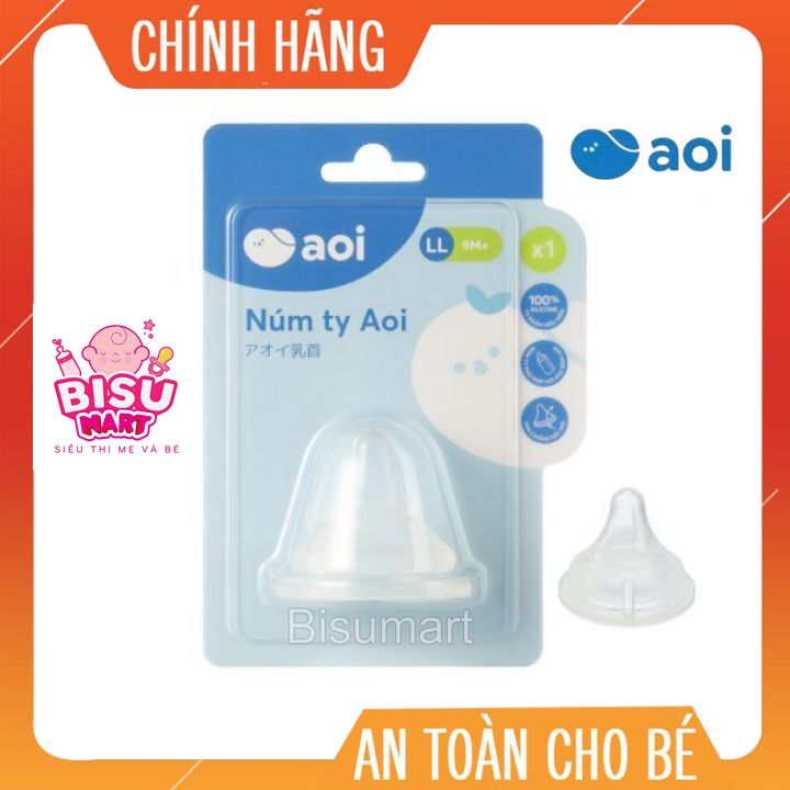 Núm vú cổ rộng Aoi, núm ty silicon cho bé gắn vừa cho các bình cổ rộng khác