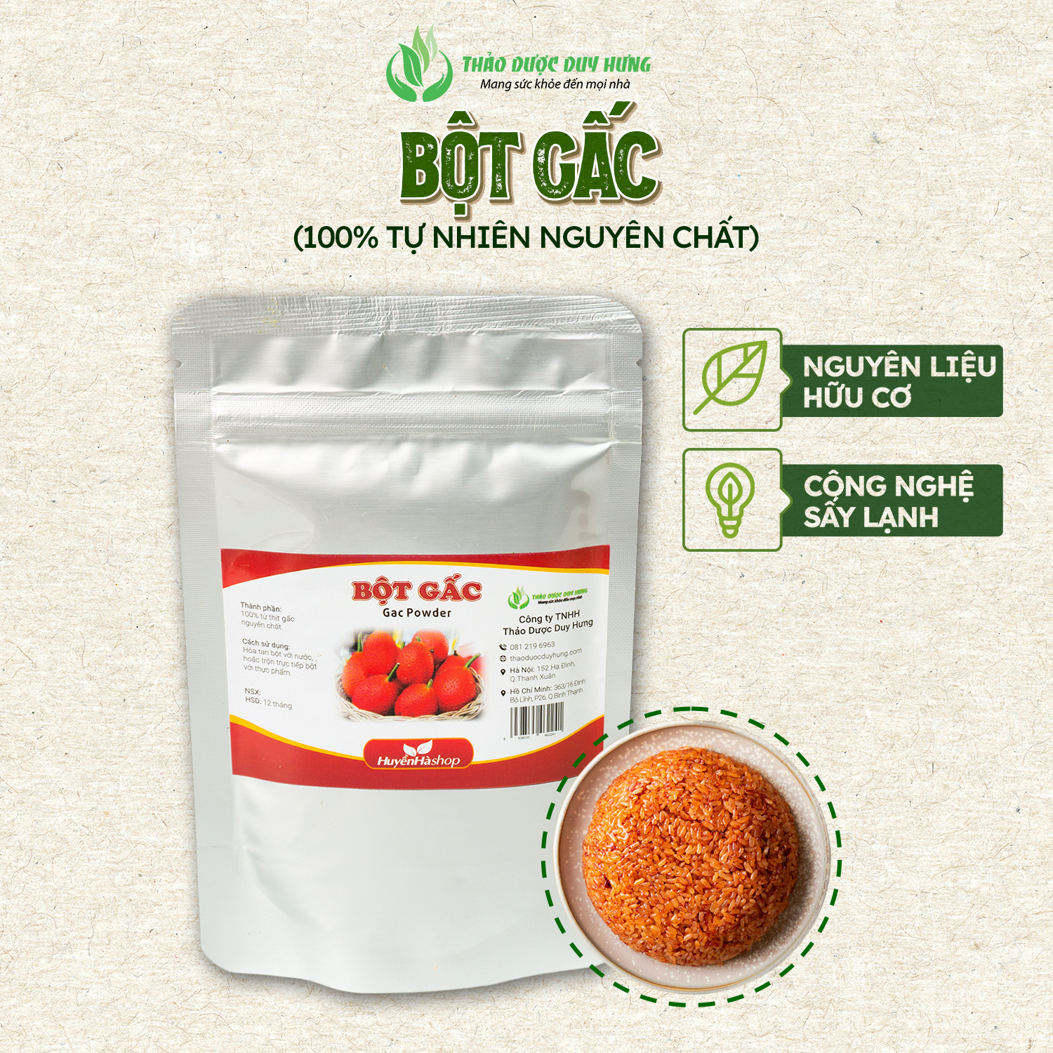 Bột gấc khô nguyên chất đảm bảo VSATTP – Cách nấu xôi gấc bằng bột gấc khô - Huyền Hà Shop