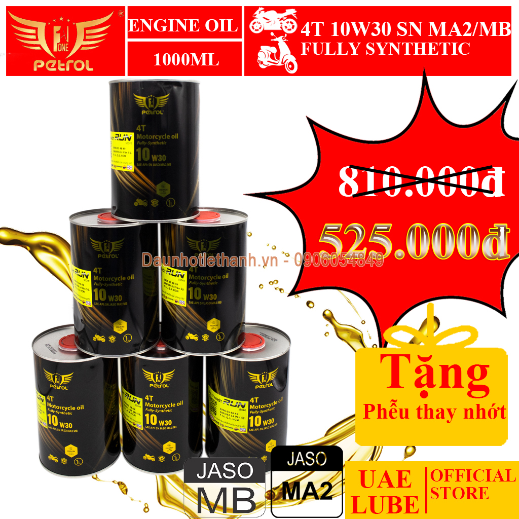 [HCM]Combo 6 lon Nhớt Tổng Hợp Cho Xe Số + Xe Ga - PETROL ONE FULLY SYNTHETIC 10W30 JASO MA2/MB 1000ml